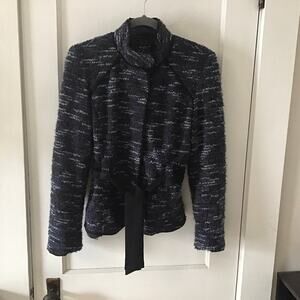 Sandro Sportswear tweed cinched tie waist peplum jacket Medium